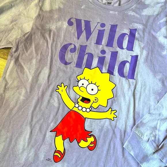 The Simpson Wild Child Lisa LS Tie Dye Purple T-Shirt size S New - Picture 4 of 7